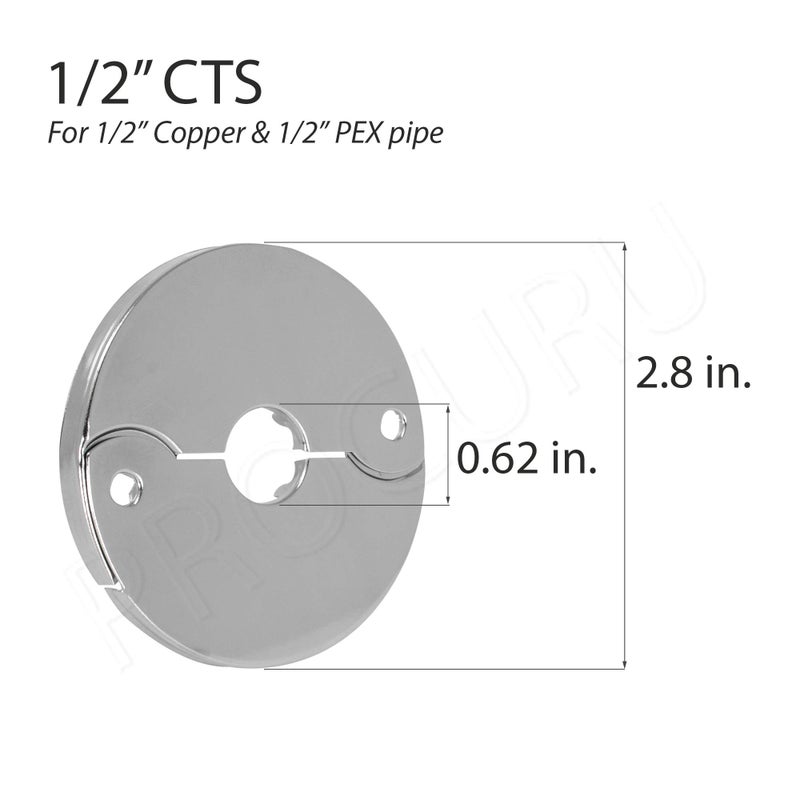 PROCURU 4-Pack 1/2-Inch CTS (5/8" OD) E3755 Hinged Split Escutcheons, Chrome Pipe Cover Plates with Screws, for 1/2" Copper, PEX Pipe - Image 4